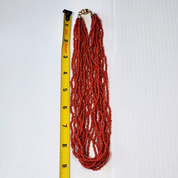 Vtg Multi Strand Coral Color Seed Bead Necklace 18" Statement MCM - Picture 4 of 4